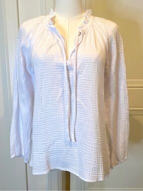 J. Crew Cream Textured Ruffle Neck Peasant Top XS NWT Lightweight